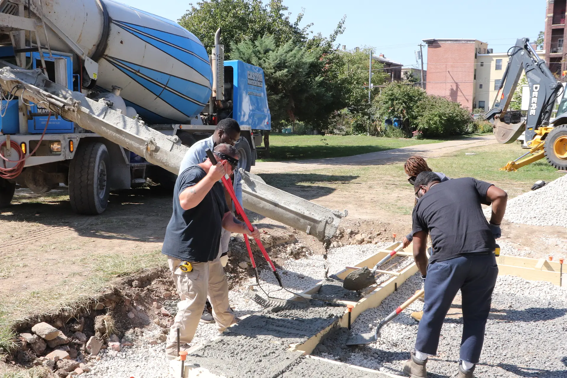 Crew doing concrete work in Philadelphia near historic site