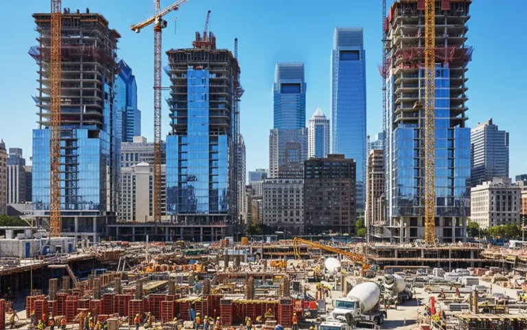 Construction site in Philadelphia with workers in 2025