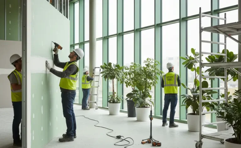 Eco-friendly drywall installation in green building project