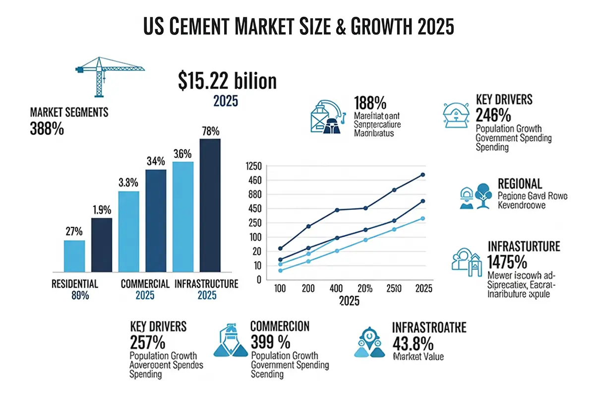 Graph showing US cement market size and growth in 2025