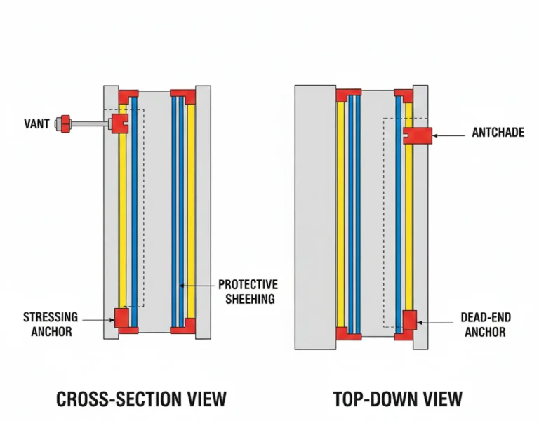 Diagram of post-tensioning cables and anchors in concrete slab